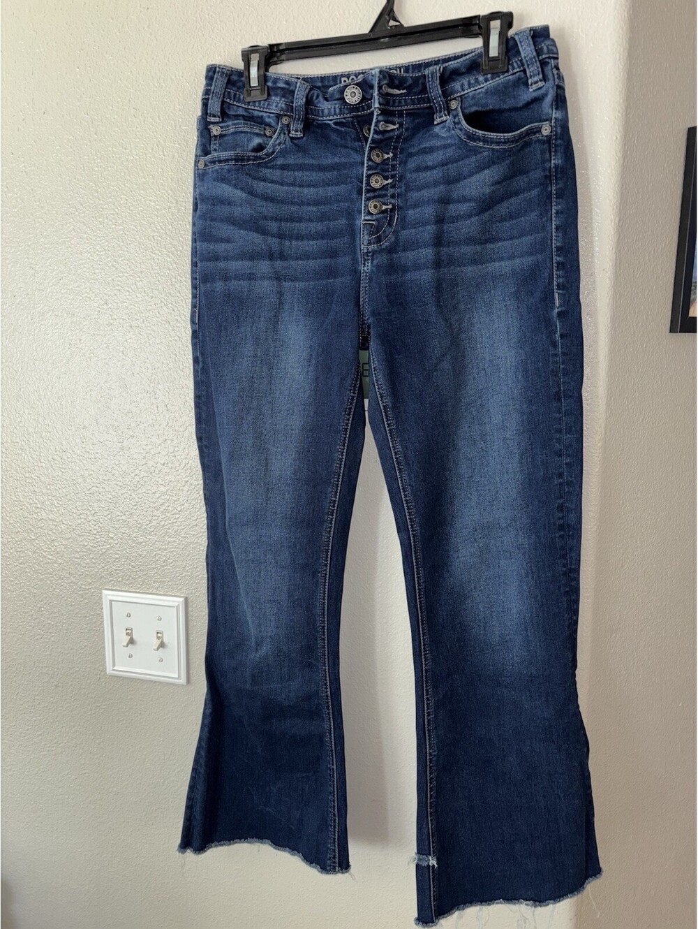 Rock & Roll Denim Women's Size 28 High Rise Crop Flare Jeans Button Fly Raw Hem